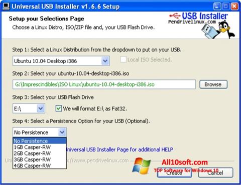 Ảnh chụp màn hình Universal USB Installer cho Windows 10