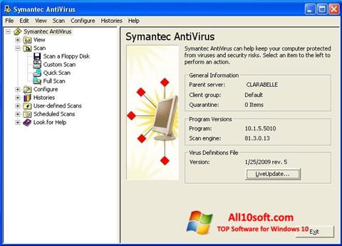 Ảnh chụp màn hình Symantec Antivirus cho Windows 10