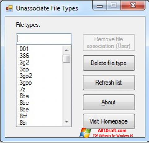 Ảnh chụp màn hình Unassociate File Types cho Windows 10