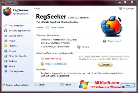 Ảnh chụp màn hình RegSeeker cho Windows 10